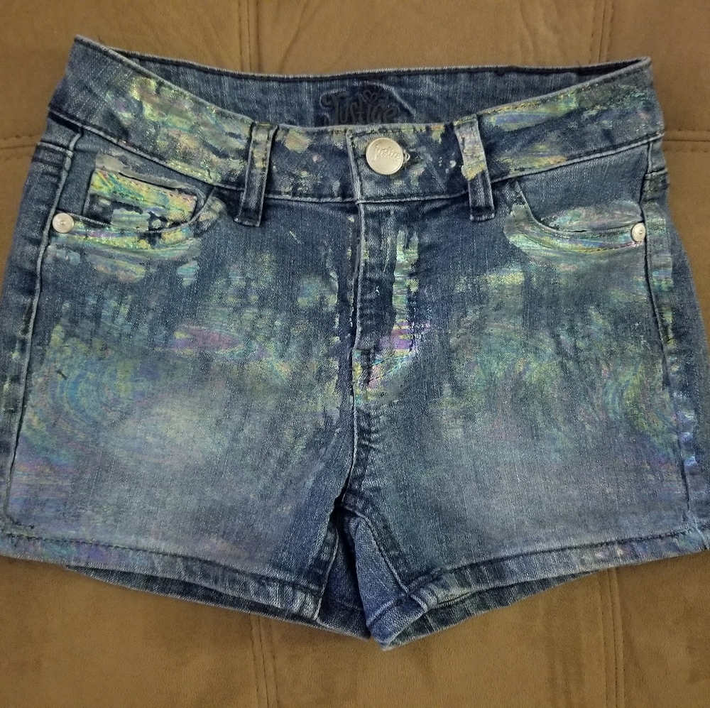 Justice Girls 12Sl Iridescent splashed jean shorts